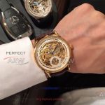 Perfect Replica Jaeger LeCoultre White On Gold Tourbillon Dial Leather Strap 43mm Watch